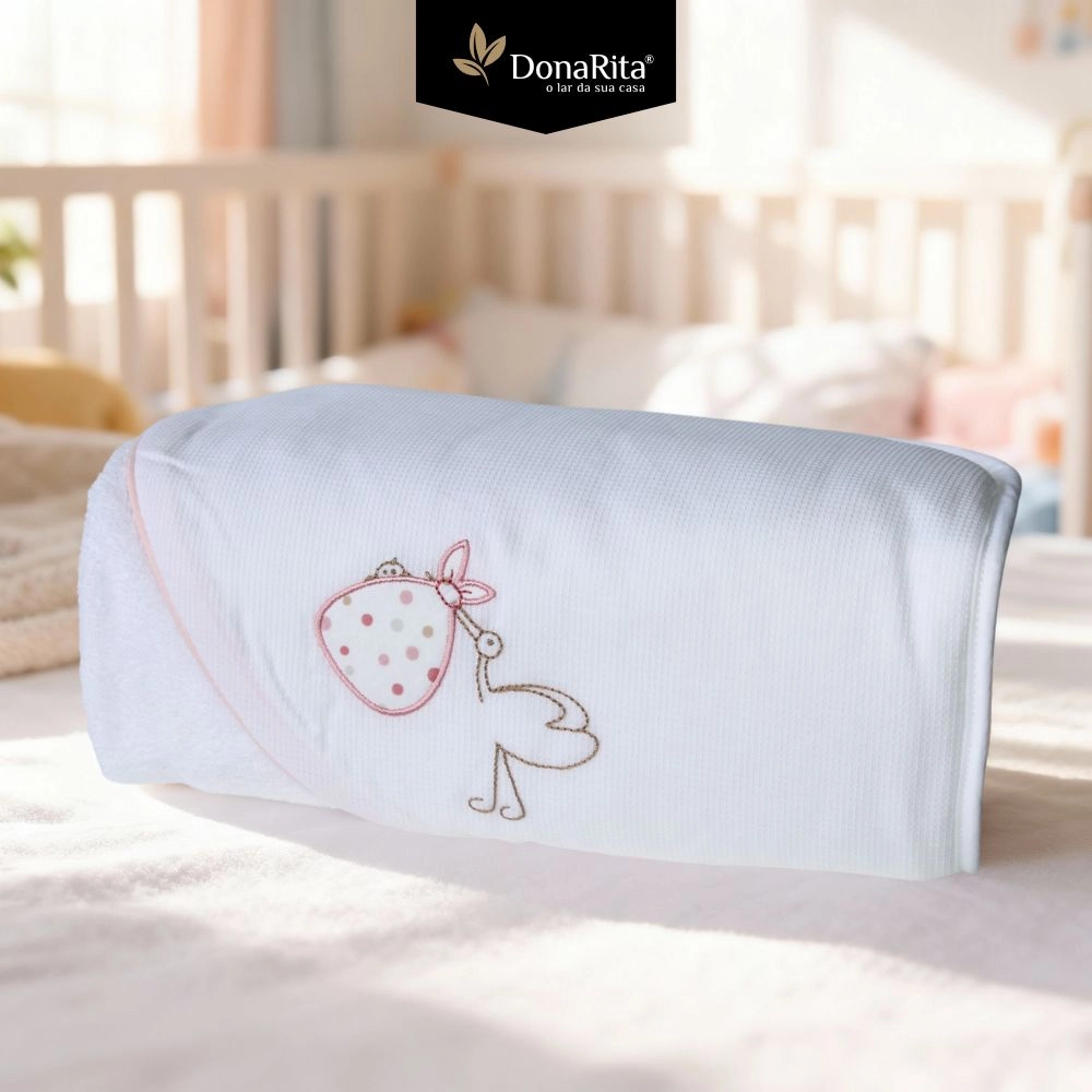 Toalha Capuz Cegonha Rosa